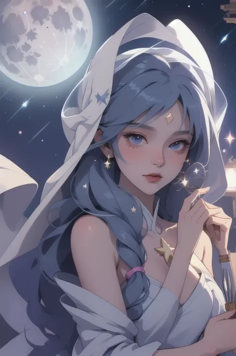 At night time the girl who is seeting in her taris , a shooting star whisks her away to the Moon Kingdom, hidden behind a veil of sparkling stardust.