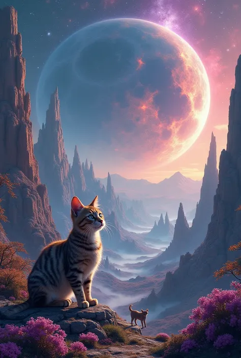 The world of cats, universe with different types of cats on planets