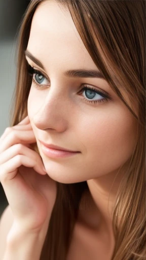  A beautiful German woman focuses on her face 