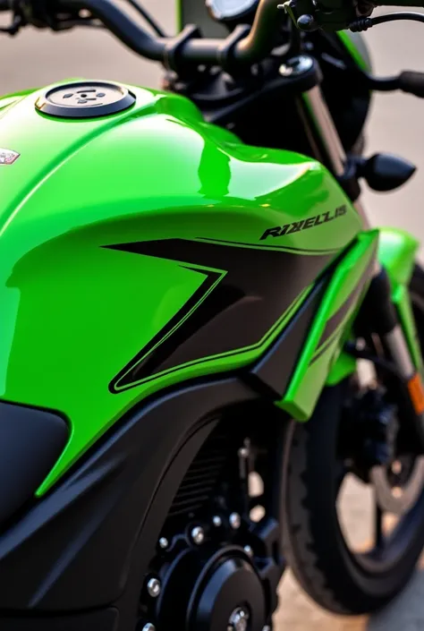 Designs for bright green sticker type for the tank of a black gixxer 150 motorcycle 