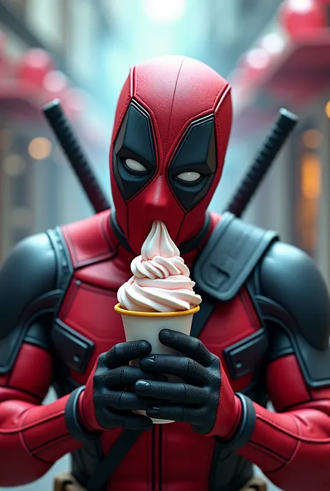 You can take a photo where deathpol is eating a soft ice cream

