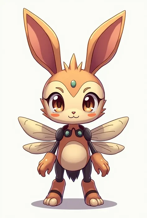 A small Chibi baby humaniod creature.
 Appearance: a chimera , half bunny half man half bug. With wings. Big anime eyes, 
 Style : cel shaded , 3d , anime, Full-body,  t pose.
This is a digimon 