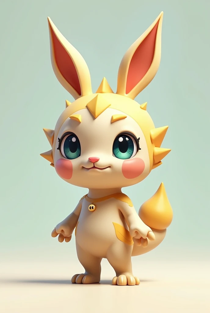 A small Chibi baby humaniod creature.
 Appearance: a chimera , half bunny half man half  caterpillar. Big anime eyes, 
 Style : cel shaded , 3d , anime, Full-body,  t pose.
This is a digimon 