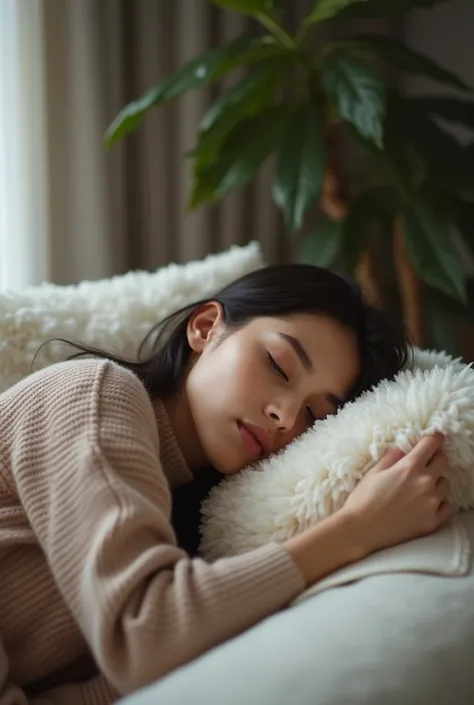 A woman dozing on her favorite sofa 