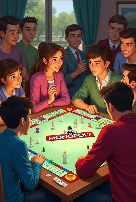 Scenes of people, who play Monopoly.