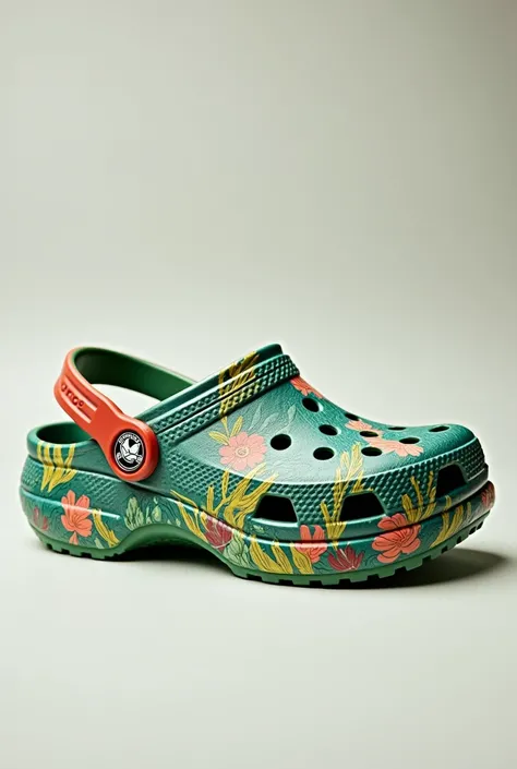 A Crocs shoe, platform, with a print in partnership with the Farm brand. Only with the printed side.
