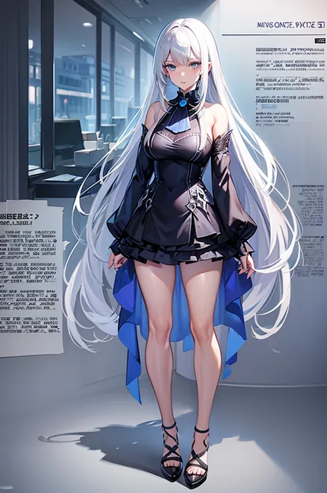 silver hair,long hair,blue eye,super detailed,full body,milf,office clother,((concept art))solo girl