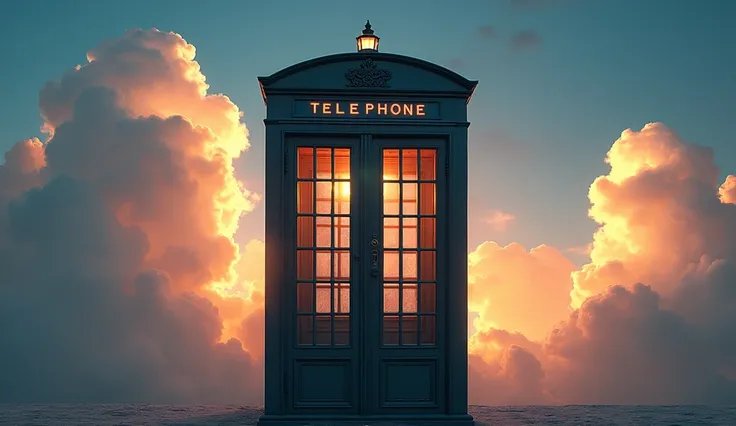 Image generated of a telephone booth with a sky background, DC promotional art, cabine fancy, Written on top of the booth TEDOMA, fancy, 3840x2160, 3840 x 2160, fullHD, movie  theatertic, movie  theater