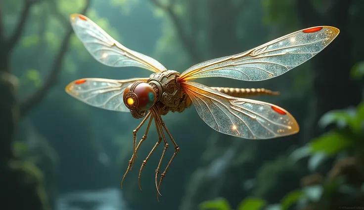 magic mechanical elegant dragonfly, concept art, 