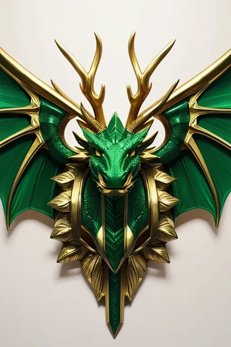 A green and gold dragon with antlers