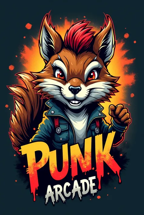 Create a logo with a punk squirrel for an arcade 