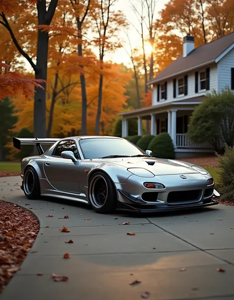 A breathtaking photograph captures the symbiotic fusion of Italian flair and Japanese innovation, juxtaposing the sleek 1985 Mazda RX-7 and the potent 2002 Nissan Skyline GT-R34 on a serene, tree-lined driveway, harmoniously nestled against the picturesque...