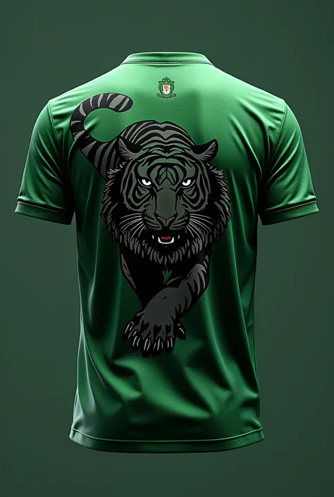 Make me a black and green team jersey with a black tiger on the back and the players name on top