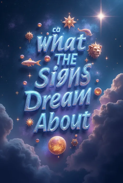 
1. **Phrase Text**: Write the sentence "See what the signs dream about" with a typography that refers to the cosmos, like fonts with stars or glow effects. The text color can be a combination of light blue and silver, to contrast with the background and h...