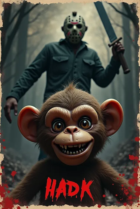 "the monkey vs Jason" monkey toy horror movie poster