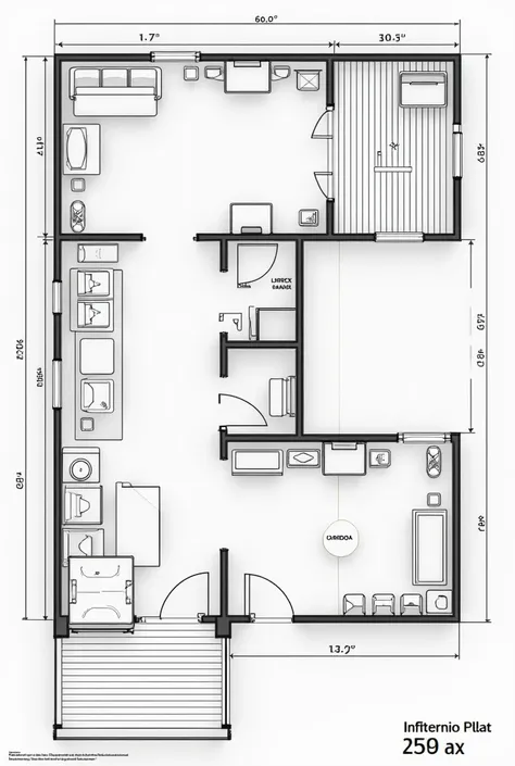 An electrical plan of a simple house, with load table, uniform diagram in spanish 