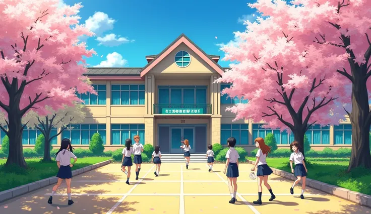 Japanese school suuny day anime style outside of the school view