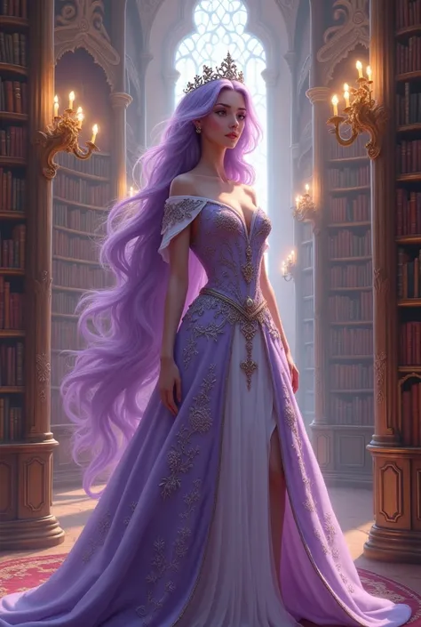 Lilac Princess in a magical Castle library 
