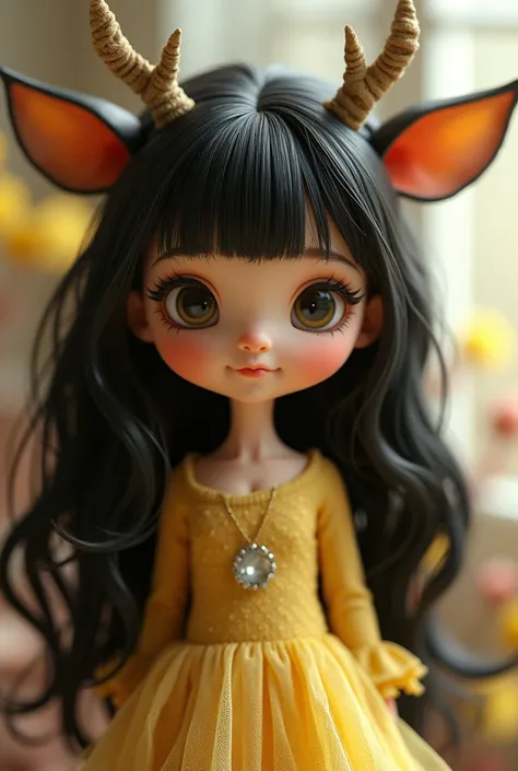 Brown doll with black hair and yellow tips