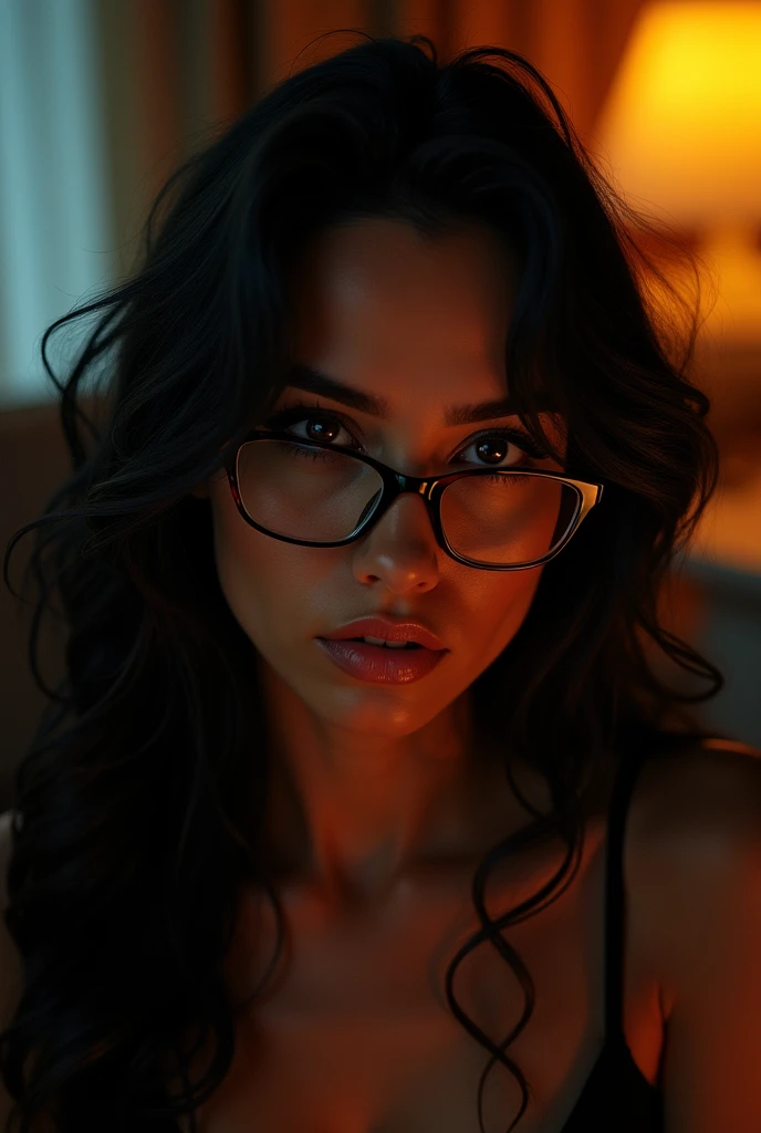 Jealous Latina girlfriend with glasses.