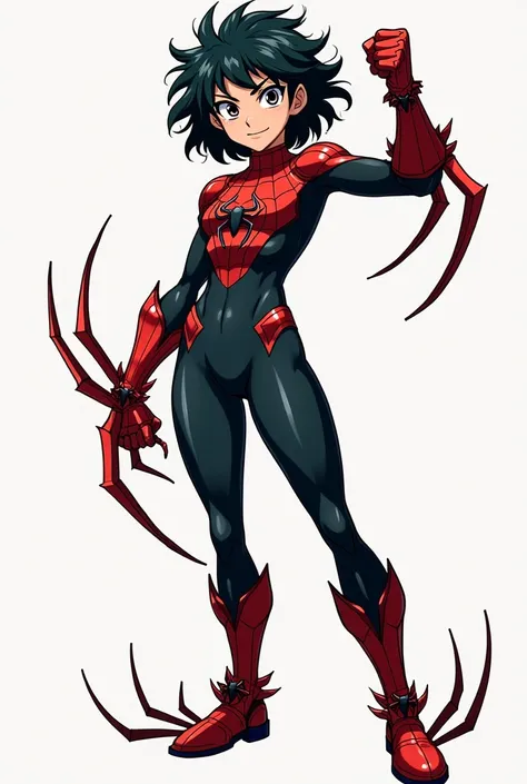 Generate a reference sheet of a girl with a powerful spider type quirk in my hero academia 