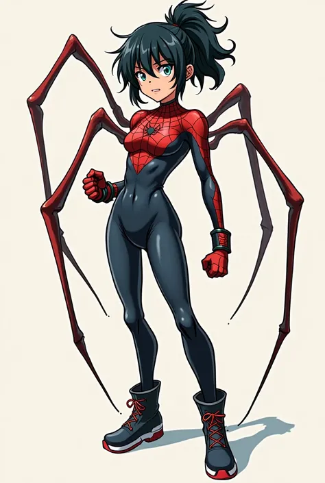 Generate a reference sheet of a girl with a powerful spider type quirk in my hero academia 