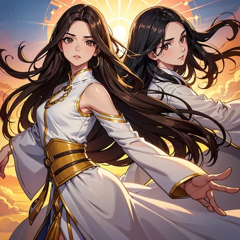 Male character with brown eyes, with firmness and magnanimity. Long brown hair illuminated by the sun. Made an angel of God here on earth. Elegant like a Korean drama heaven. With an oval face, heavenly nose.
subject is a man with long hair, Castanhos escu...