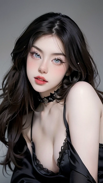 full body masterpiece, ultra realistic, 16k, high quality, incredibly detailed, dream aesthetic, dream atmosphere, cinematic, (sharp focus : 1.5), (photorealistic : 1.3), gothic (Gorgeous gothic girl), defined jaw, square face, wonderful gothic girl (encha...