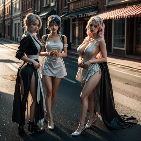 (Full Body of Extremely Detailed((Sexy Maid Group in a row:1.37))), KAWAII perfect face, Reflective Eyes, Detailed(Delicate Clothing textures), Correct Leg Line, Dynamic Joyful Expressions LifeLike Rendering, Specular Reflection, TopQuality 8K Ultra-detail...