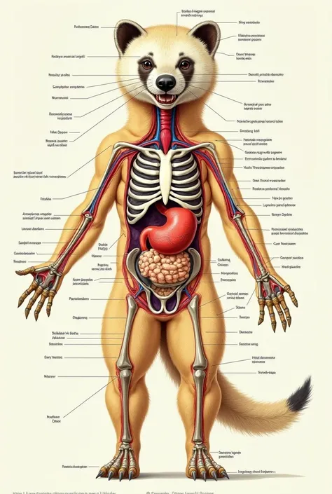 drawing of the honey badgers body with each part and organ 
