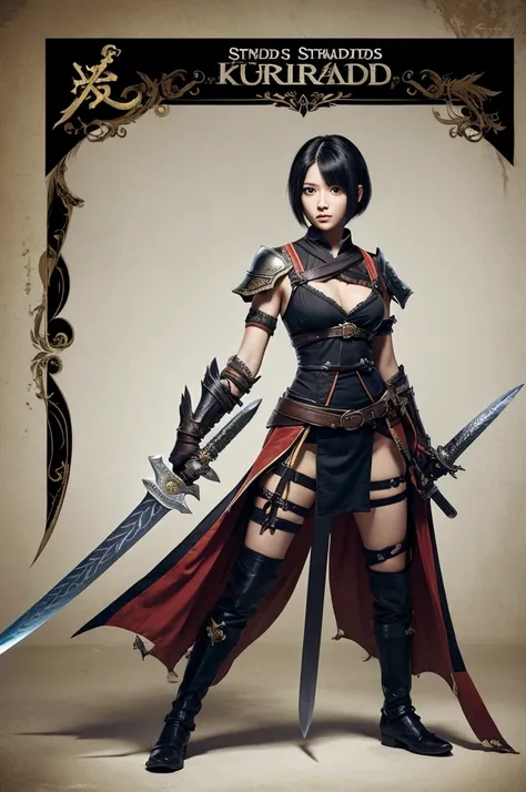 Dual Swords,spirits,Female Swordsman,short hair,Monster Hunter,Black Hair,Stance