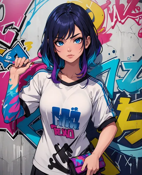 (best quality), masterpiece, extremely detailed CG uniform 8K illustration, high color, extremely high color saturation, all colors deepened, paint, graffiti art, center composition, extremely detailed light and shadow, graffiti wall, wall painted bright, ...