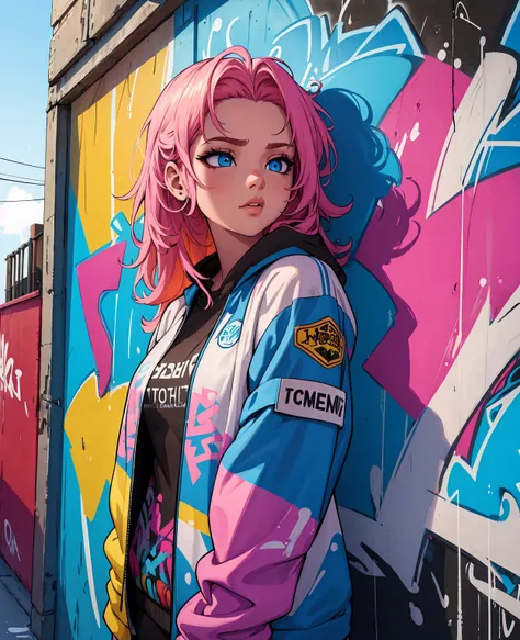 (best quality), masterpiece, extremely detailed CG uniform 8K illustration, high color, extremely high color saturation, all colors deepened, paint, graffiti art, center composition, extremely detailed light and shadow, graffiti wall, wall painted bright, ...