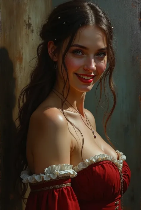 Style by Style Style Crypt Award winner, Spectacular oil painting of a beautiful medieval peasant girl, 15yo, (seductive expression:1.2), erotic espression, an ominous, evil, (Backlight:1.3), Digital Painting, concept art, Smooth, Sharp focus, Three-part m...