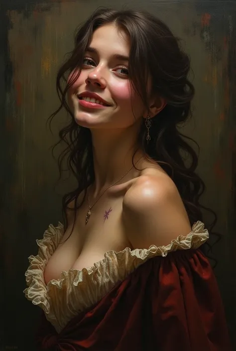 Style by Style Style Crypt Award winner, Spectacular oil painting of a beautiful medieval peasant girl, 35yo, (seductive expression:1.2), erotic espression, an ominous, evil, (Backlight:1.3), Digital Painting, concept art, Smooth, Sharp focus, Three-part m...