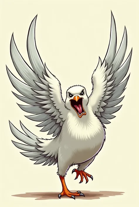 Exaggerated caricature of the dove of peace,angry but smiling