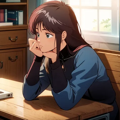 One person, masterpiece, Highest quality, Ayukawa Madoka, Madoka Ayukawa, A woman resting her elbows on the desk and her chin on her right hand,