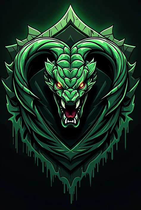 Brazilian football crest, with a frightening snake, green and black colors, with a crest, the nutrition symbol, without a soccer ball, Most frightening snake, not so realistic 
