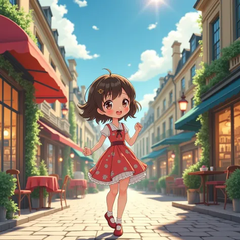 Hayao Miyazaki style、Kawaii Design, most beautiful girl ever、chibi, (((walking))), Paris