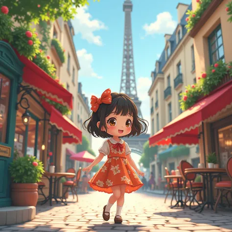 Hayao Miyazaki style、Kawaii Design, most beautiful girl ever、chibi, (((walking))), Paris