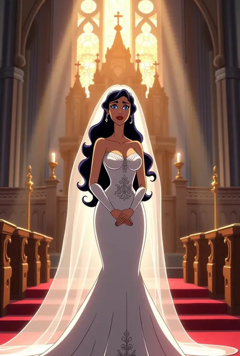 Zatanna from JLU dressed as a bride in the church, DC animated series style