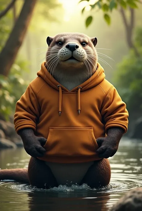 strong otter in sweatshirt