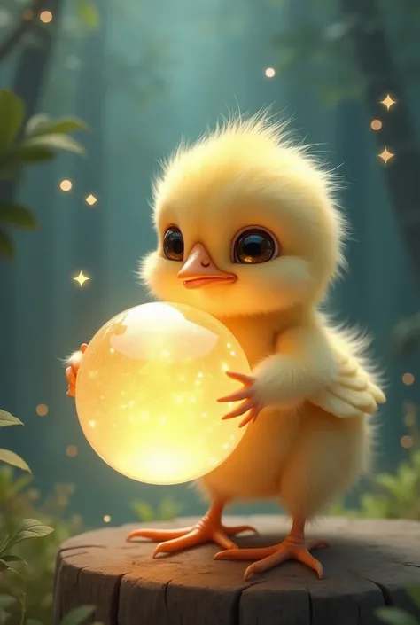 chick holding a crystal ball