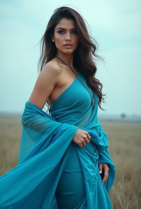 Kriti sanon in blue saree, showing hips, cloud, noises, hot pose, no sunlight, no shining, realistic, raw photo