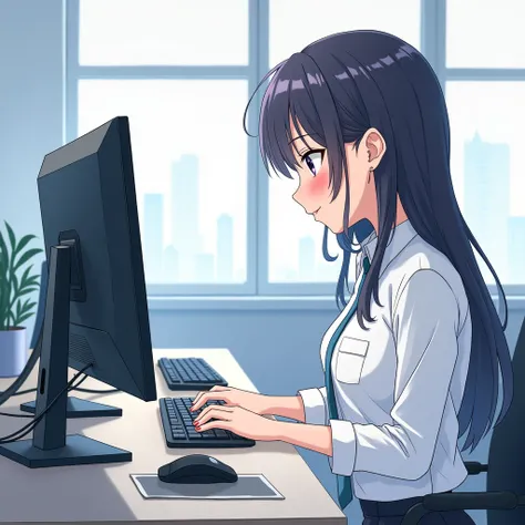 Female employees at IT companies、Beauty、I&#39;m working on a computer、In the style of Japanese anime illustration