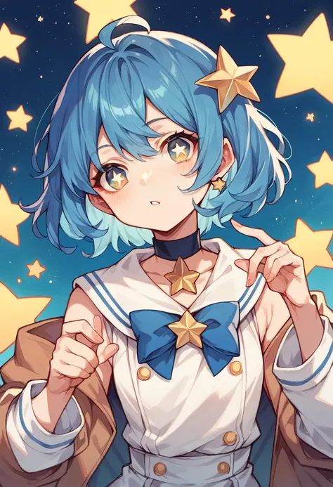 Anime Girl with blue hair and star pupils 