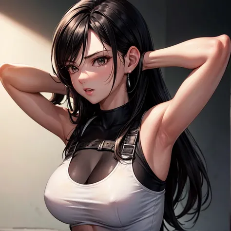 she is wearing black clothes, Exactly, High Cut Bodysuit.A woman boxing　Tifa Lockhart