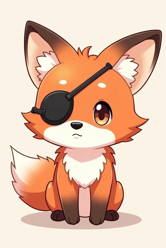 A chibi anime cartoon drawing of a red fox wearing a black eye patch on its left eye