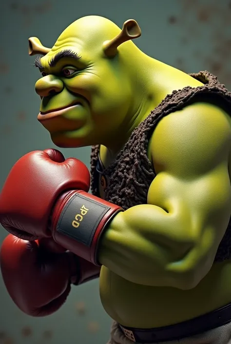 Side-profiled Shrek boxer in a guard position