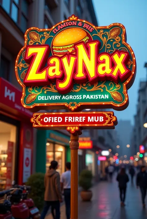 ZayNax name delivery all Pakistan ka color full sing board  for fast food 
